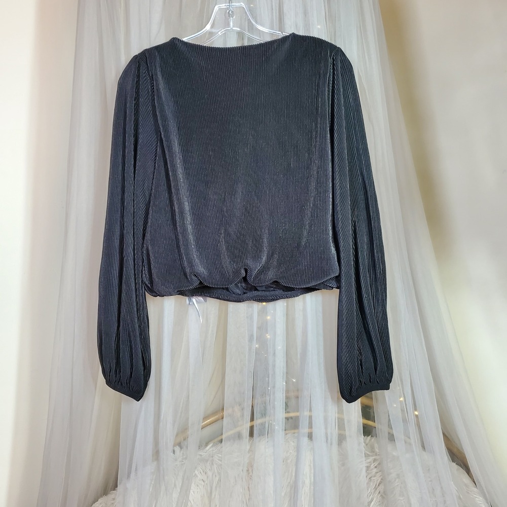 ASTR The Label Primiadonna Plisse Wrap Crop Top Black Dark Feminine Small Poet - Picture 2 of 4